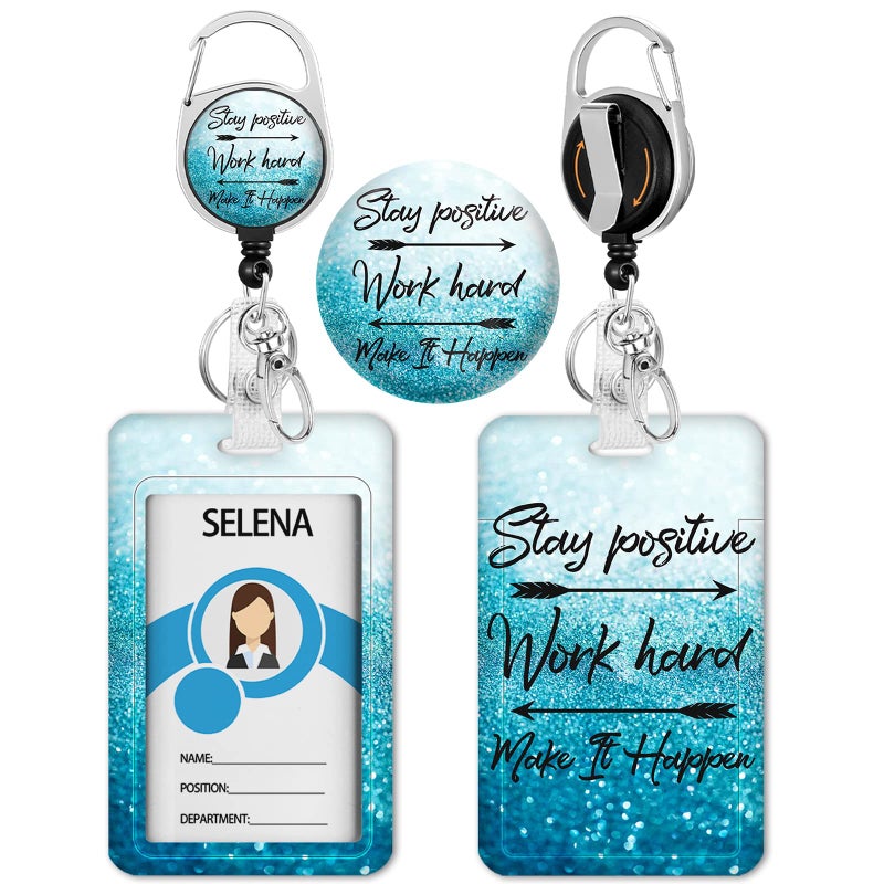lebrocoli Blue Id Badge Holder  Badge Reel Retractable Keychain  Positive Card Holder with Carabiner Clip Heavy Duty  Id Name Tag Badge Case Protector Cover for Office Work Nurse Teacher Women Student Gifts - Image 1